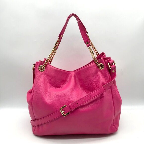 Michael Kors Pink Pebbled Leather Jet Set Chain Link Shoulder Bag - Picture 2 of 10
